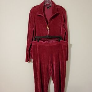 Peck & Peck  Burgundy Wine Long Sleeve Two Piece Velvet Sweatsuits For Women